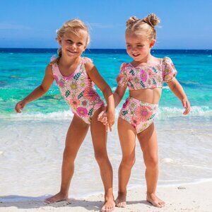 Shade Critters Girl One Piece Pink Retro Blossom Fringe Swimsuit 6-12 Month New